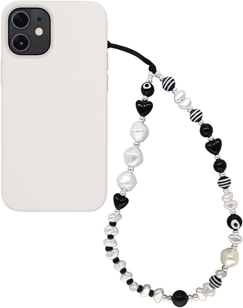 WCCH Beaded Phone Charm Y2K Kawaii Handmade Acrylic Phone Lanyard Wrist Strap for Camera Bag Airpods Keychain Charm Black and White Pearls - Image 1